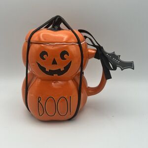 NEW Rae Dunn Stacked Pumpkin “Boo” Mug with Topper